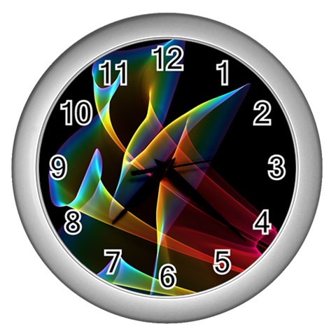 Peacock Symphony, Abstract Rainbow Music Wall Clock (Silver) from ArtsNow.com Front