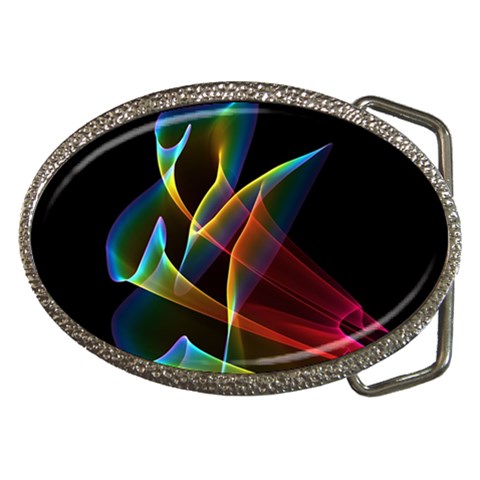 Peacock Symphony, Abstract Rainbow Music Belt Buckle (Oval) from ArtsNow.com Front