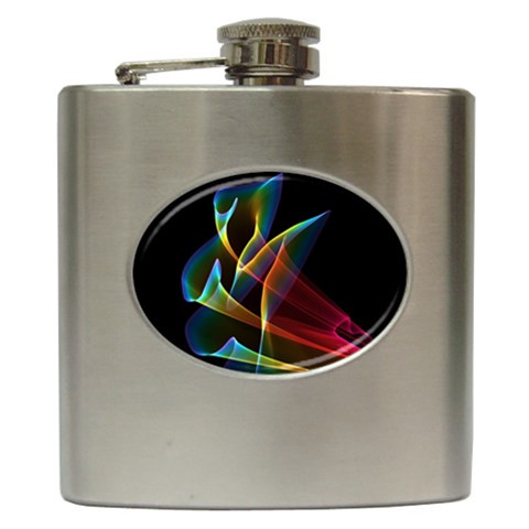 Peacock Symphony, Abstract Rainbow Music Hip Flask from ArtsNow.com Front