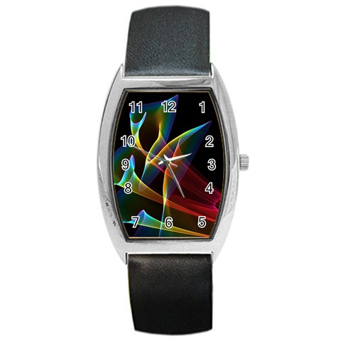 Peacock Symphony, Abstract Rainbow Music Tonneau Leather Watch from ArtsNow.com Front