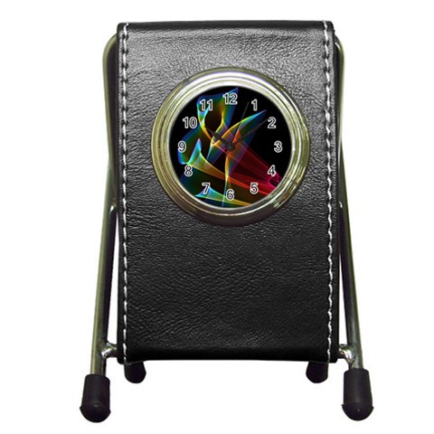 Peacock Symphony, Abstract Rainbow Music Stationery Holder Clock from ArtsNow.com Front