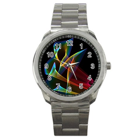 Peacock Symphony, Abstract Rainbow Music Sport Metal Watch from ArtsNow.com Front