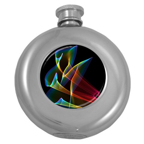 Peacock Symphony, Abstract Rainbow Music Hip Flask (Round) from ArtsNow.com Front