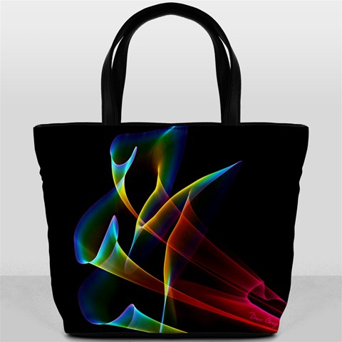 Peacock Symphony, Abstract Rainbow Music Bucket Handbag from ArtsNow.com Front