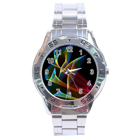 Peacock Symphony, Abstract Rainbow Music Stainless Steel Watch from ArtsNow.com Front