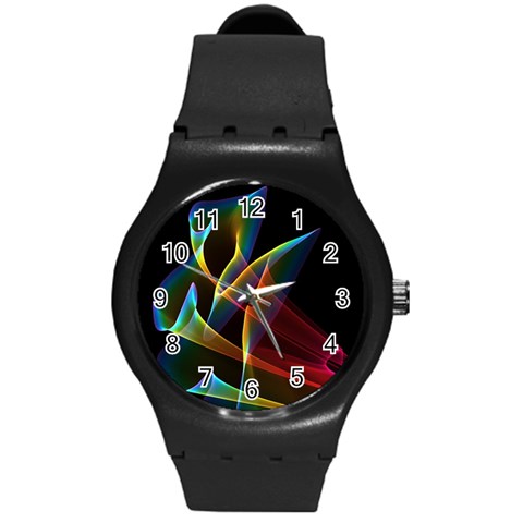 Peacock Symphony, Abstract Rainbow Music Plastic Sport Watch (Medium) from ArtsNow.com Front