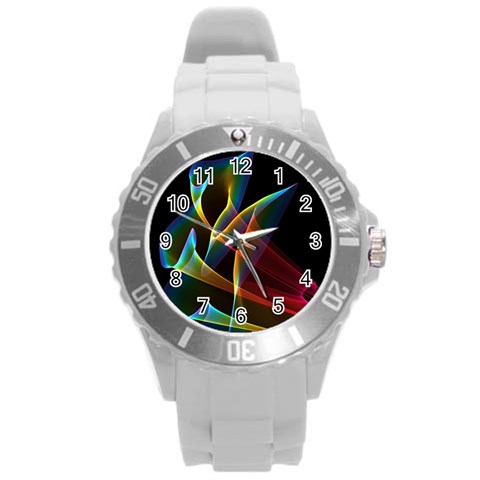 Peacock Symphony, Abstract Rainbow Music Plastic Sport Watch (Large) from ArtsNow.com Front