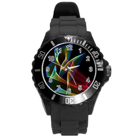 Peacock Symphony, Abstract Rainbow Music Plastic Sport Watch (Large) from ArtsNow.com Front