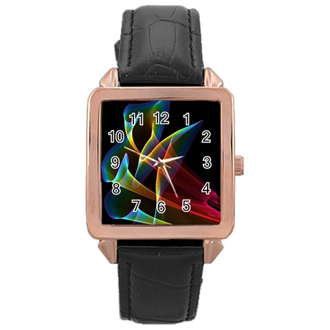 Peacock Symphony, Abstract Rainbow Music Rose Gold Leather Watch  from ArtsNow.com Front