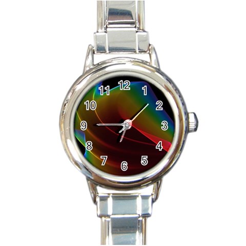 Liquid Rainbow, Abstract Wave Of Cosmic Energy  Round Italian Charm Watch from ArtsNow.com Front