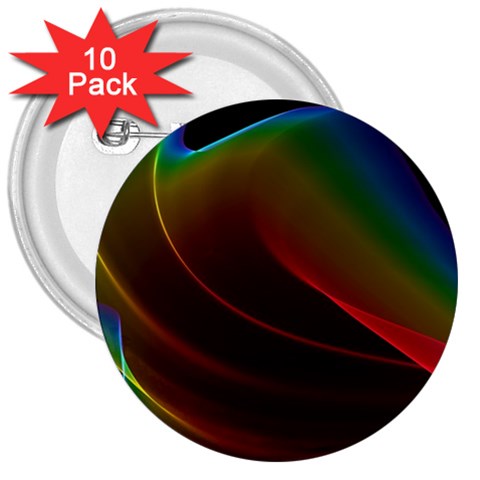 Liquid Rainbow, Abstract Wave Of Cosmic Energy  3  Button (10 pack) from ArtsNow.com Front