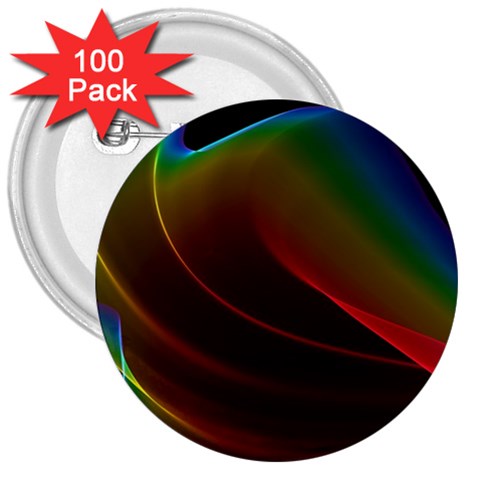 Liquid Rainbow, Abstract Wave Of Cosmic Energy  3  Button (100 pack) from ArtsNow.com Front