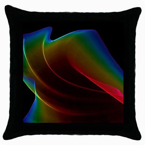 Liquid Rainbow, Abstract Wave Of Cosmic Energy  Black Throw Pillow Case from ArtsNow.com Front