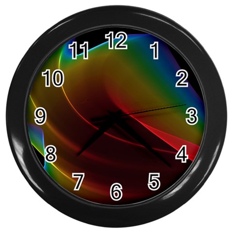 Liquid Rainbow, Abstract Wave Of Cosmic Energy  Wall Clock (Black) from ArtsNow.com Front