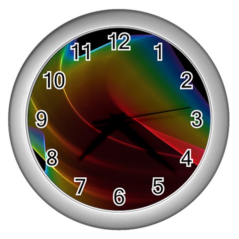 Liquid Rainbow, Abstract Wave Of Cosmic Energy  Wall Clock (Silver) from ArtsNow.com Front