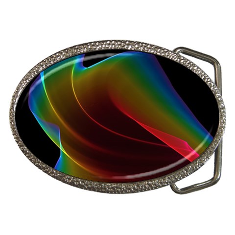 Liquid Rainbow, Abstract Wave Of Cosmic Energy  Belt Buckle (Oval) from ArtsNow.com Front