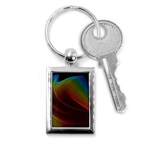 Liquid Rainbow, Abstract Wave Of Cosmic Energy  Key Chain (Rectangle) from ArtsNow.com Front