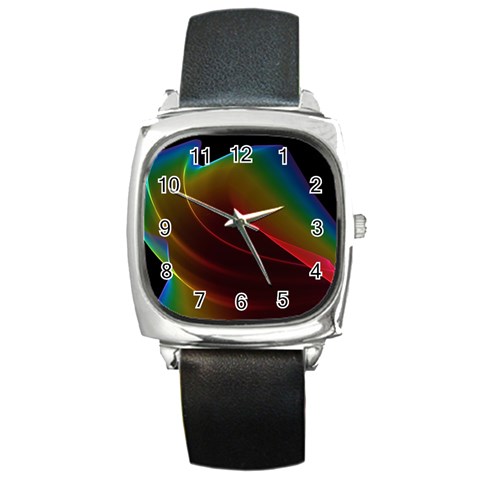 Liquid Rainbow, Abstract Wave Of Cosmic Energy  Square Leather Watch from ArtsNow.com Front