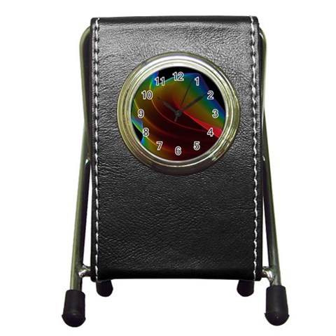 Liquid Rainbow, Abstract Wave Of Cosmic Energy  Stationery Holder Clock from ArtsNow.com Front