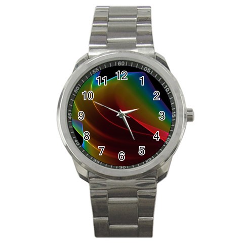 Liquid Rainbow, Abstract Wave Of Cosmic Energy  Sport Metal Watch from ArtsNow.com Front