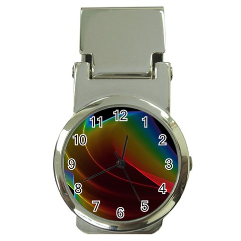 Liquid Rainbow, Abstract Wave Of Cosmic Energy  Money Clip with Watch from ArtsNow.com Front