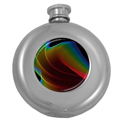 Liquid Rainbow, Abstract Wave Of Cosmic Energy  Hip Flask (Round) from ArtsNow.com Front