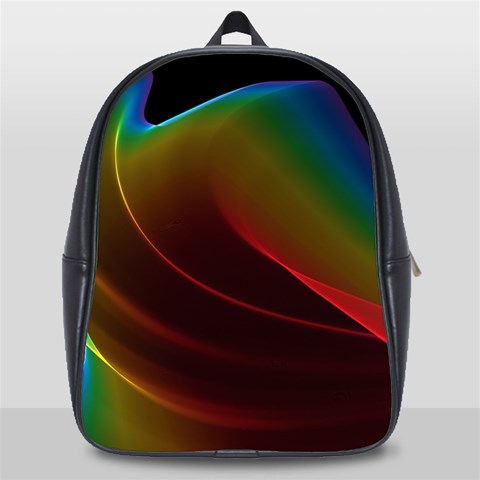 Liquid Rainbow, Abstract Wave Of Cosmic Energy  School Bag (Large) from ArtsNow.com Front