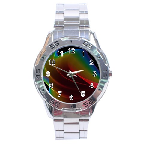 Liquid Rainbow, Abstract Wave Of Cosmic Energy  Stainless Steel Watch from ArtsNow.com Front