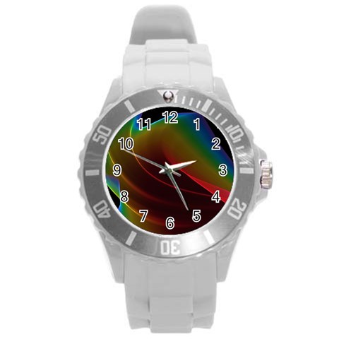 Liquid Rainbow, Abstract Wave Of Cosmic Energy  Plastic Sport Watch (Large) from ArtsNow.com Front