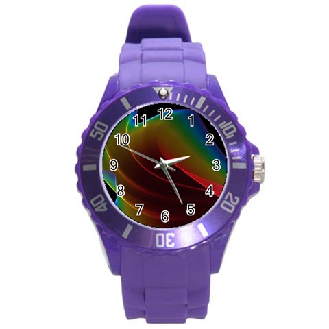 Liquid Rainbow, Abstract Wave Of Cosmic Energy  Plastic Sport Watch (Large) from ArtsNow.com Front