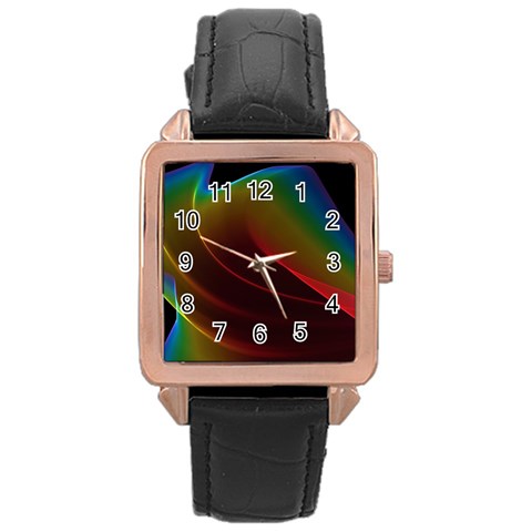 Liquid Rainbow, Abstract Wave Of Cosmic Energy  Rose Gold Leather Watch  from ArtsNow.com Front