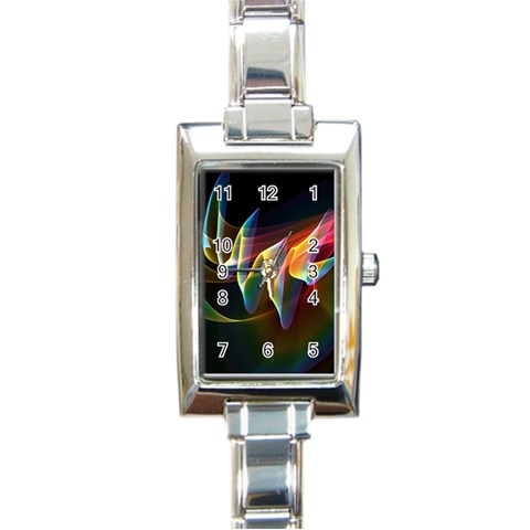 Northern Lights, Abstract Rainbow Aurora Rectangular Italian Charm Watch from ArtsNow.com Front