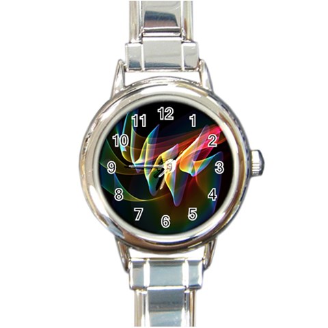 Northern Lights, Abstract Rainbow Aurora Round Italian Charm Watch from ArtsNow.com Front