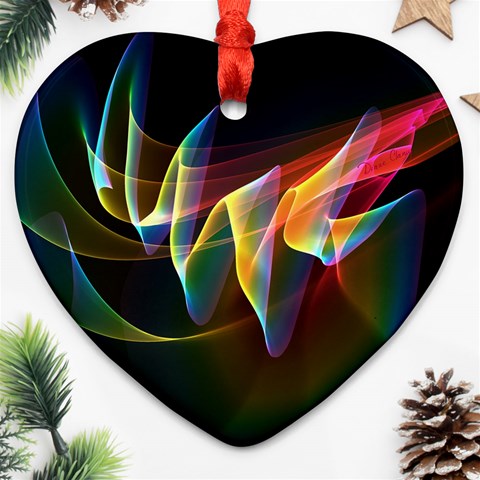 Northern Lights, Abstract Rainbow Aurora Heart Ornament from ArtsNow.com Front