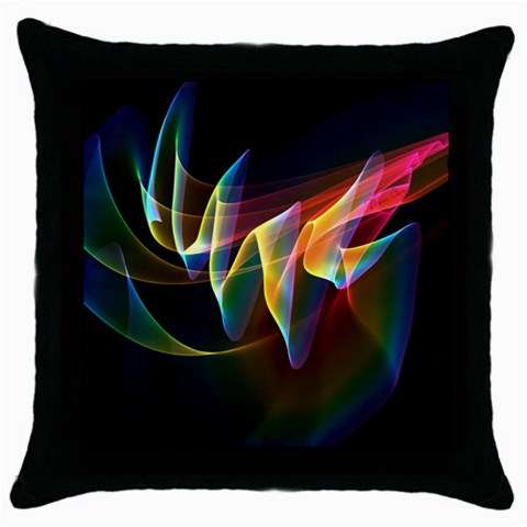 Northern Lights, Abstract Rainbow Aurora Black Throw Pillow Case from ArtsNow.com Front