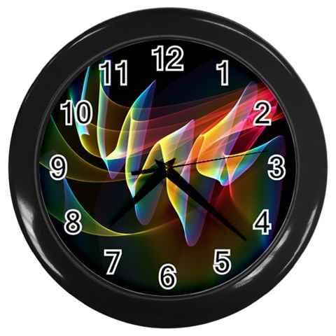 Northern Lights, Abstract Rainbow Aurora Wall Clock (Black) from ArtsNow.com Front