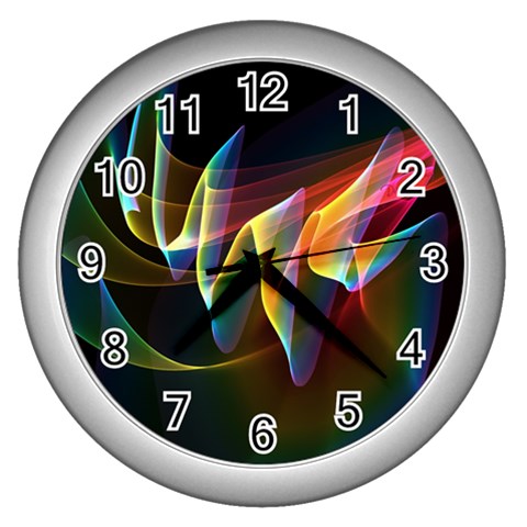 Northern Lights, Abstract Rainbow Aurora Wall Clock (Silver) from ArtsNow.com Front