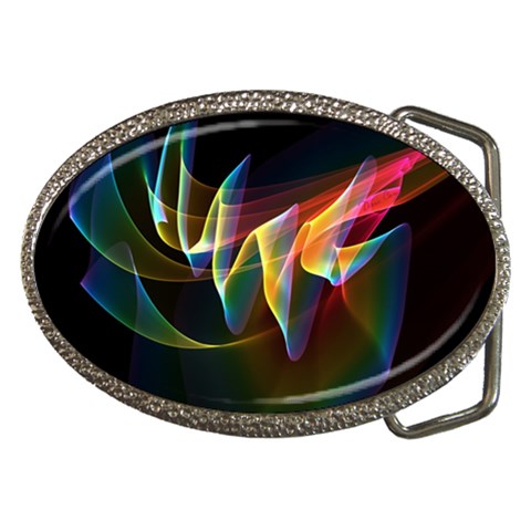 Northern Lights, Abstract Rainbow Aurora Belt Buckle (Oval) from ArtsNow.com Front