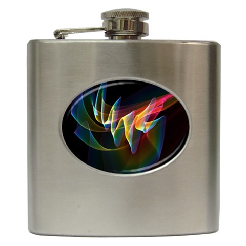 Northern Lights, Abstract Rainbow Aurora Hip Flask from ArtsNow.com Front