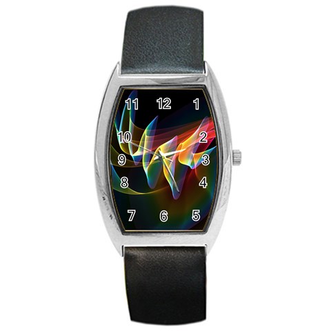 Northern Lights, Abstract Rainbow Aurora Tonneau Leather Watch from ArtsNow.com Front