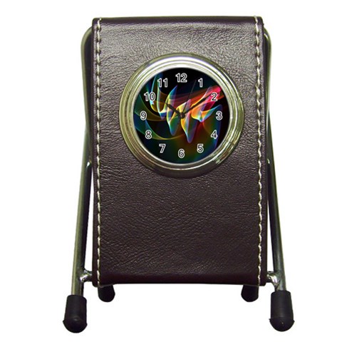 Northern Lights, Abstract Rainbow Aurora Stationery Holder Clock from ArtsNow.com Front