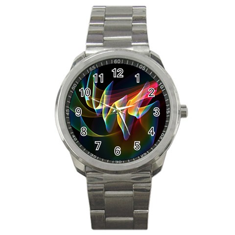 Northern Lights, Abstract Rainbow Aurora Sport Metal Watch from ArtsNow.com Front