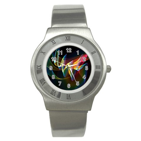 Northern Lights, Abstract Rainbow Aurora Stainless Steel Watch (Slim) from ArtsNow.com Front