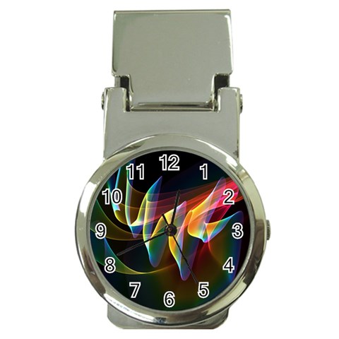 Northern Lights, Abstract Rainbow Aurora Money Clip with Watch from ArtsNow.com Front