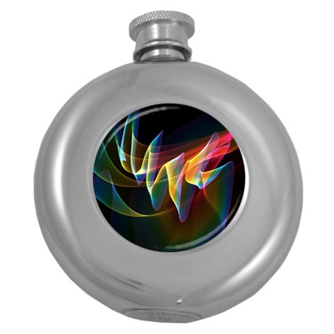 Northern Lights, Abstract Rainbow Aurora Hip Flask (Round) from ArtsNow.com Front