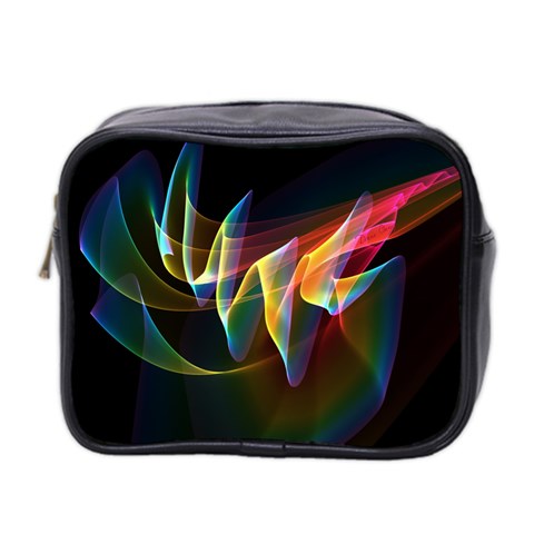 Northern Lights, Abstract Rainbow Aurora Mini Travel Toiletry Bag (Two Sides) from ArtsNow.com Front