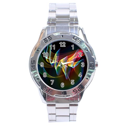 Northern Lights, Abstract Rainbow Aurora Stainless Steel Watch from ArtsNow.com Front