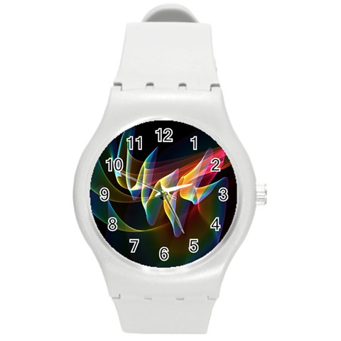 Northern Lights, Abstract Rainbow Aurora Plastic Sport Watch (Medium) from ArtsNow.com Front