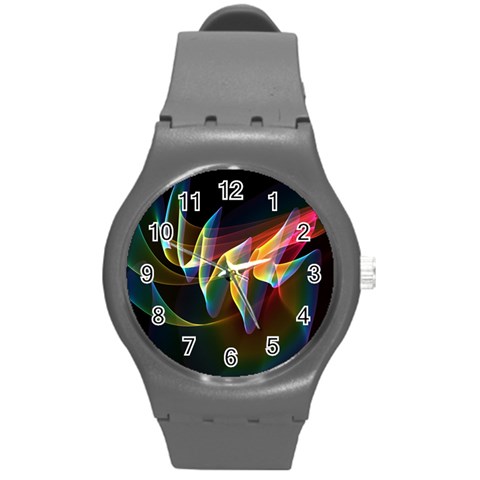 Northern Lights, Abstract Rainbow Aurora Plastic Sport Watch (Medium) from ArtsNow.com Front