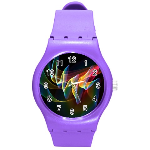 Northern Lights, Abstract Rainbow Aurora Plastic Sport Watch (Medium) from ArtsNow.com Front